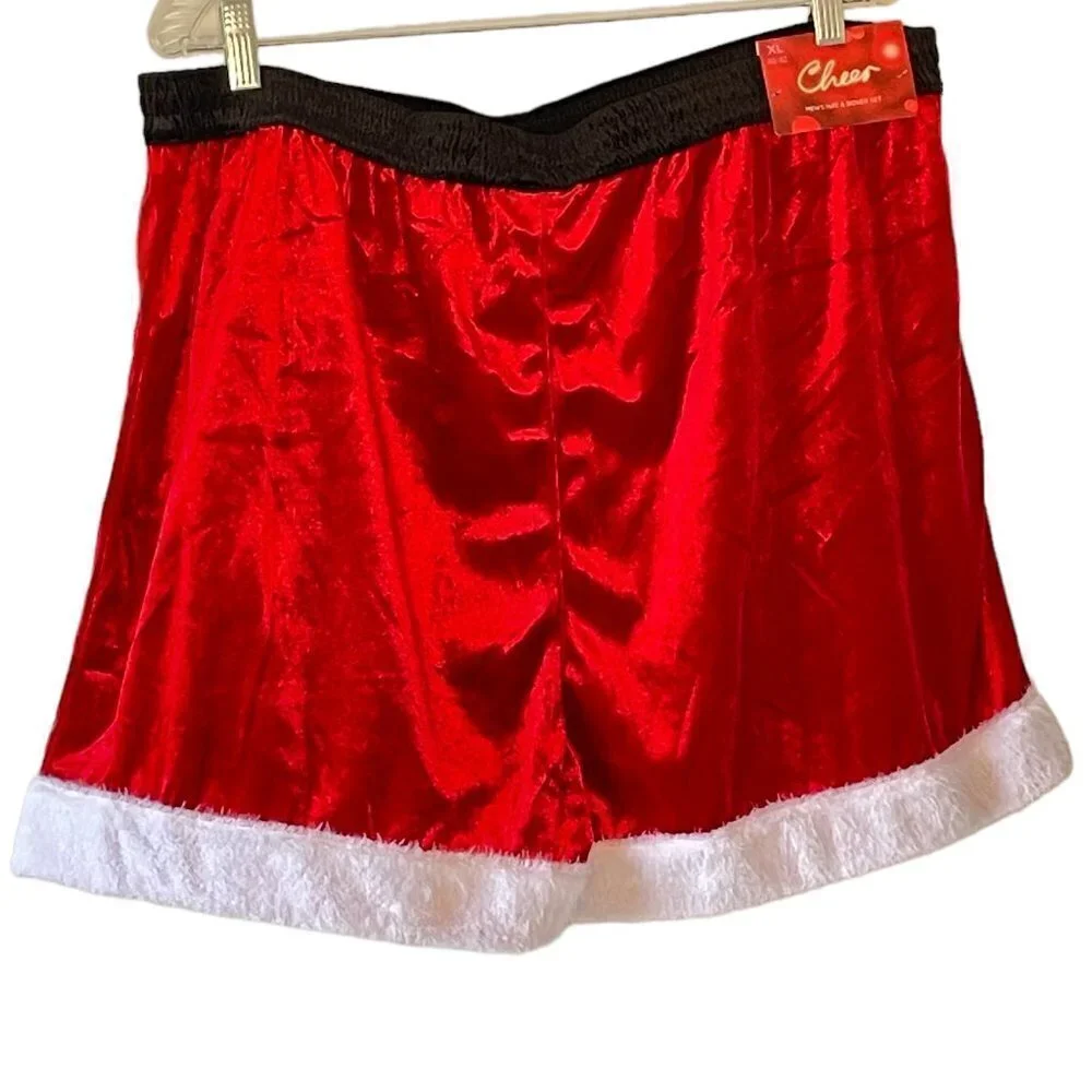NEW Red Velvet Santa Boxers with Matching Santa Hat White Faux Fur Trim Size XL